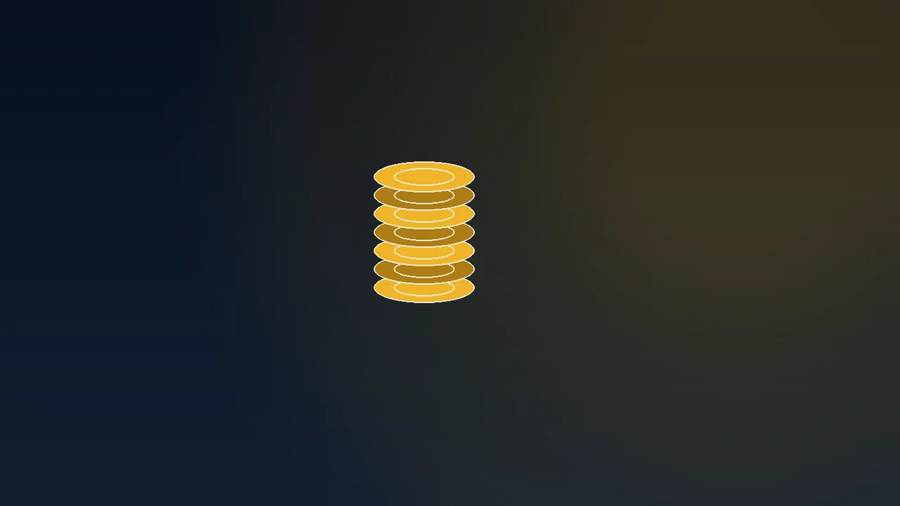 Gold coins stacked beside navy reels under a low gold ceiling
