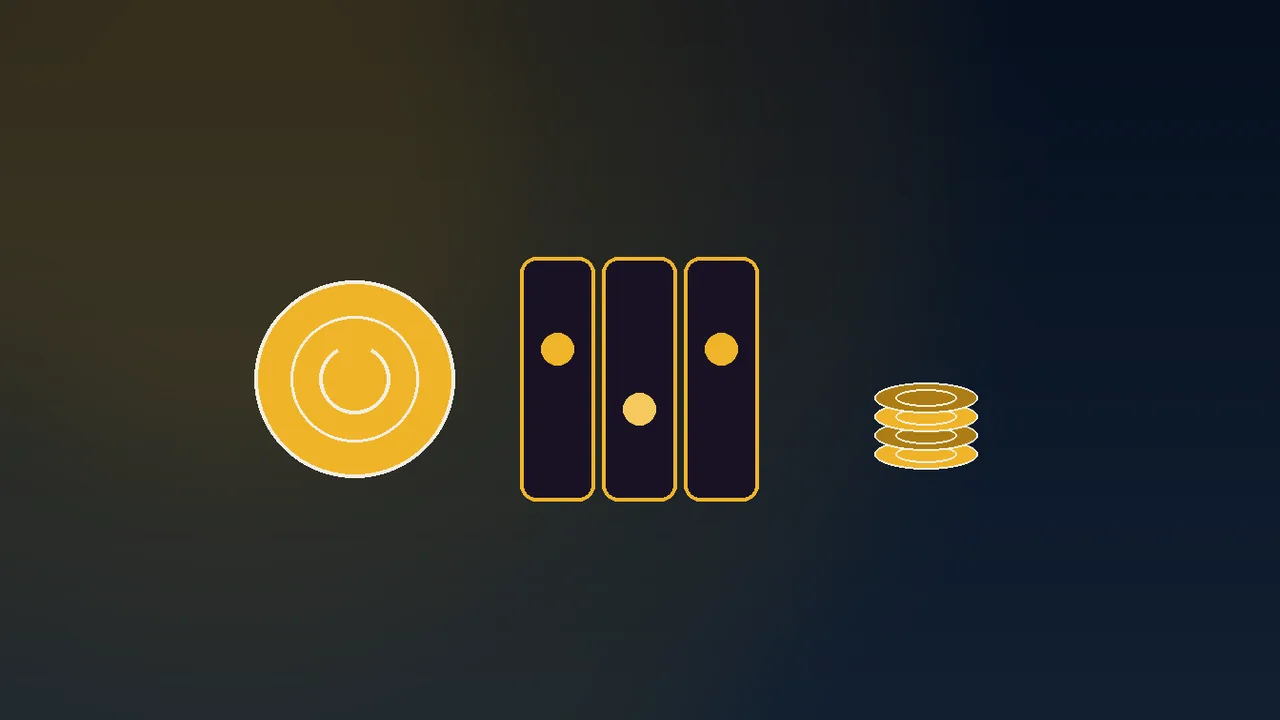 Navy and gold paytable grid beside stylised gold slot reels