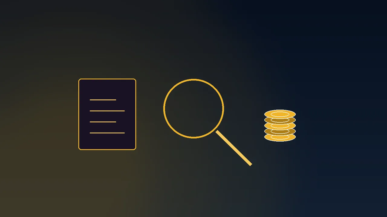 Gold document rows on a navy verification table beside a gold clock
