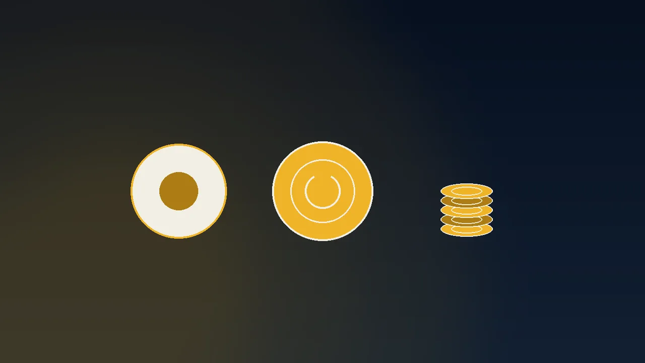 five gold coins arranged over a navy casino paytable with bundle rows