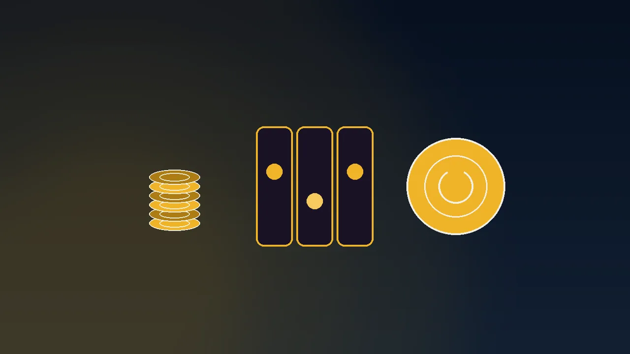 two hundred gold spin counters arranged on a navy grid