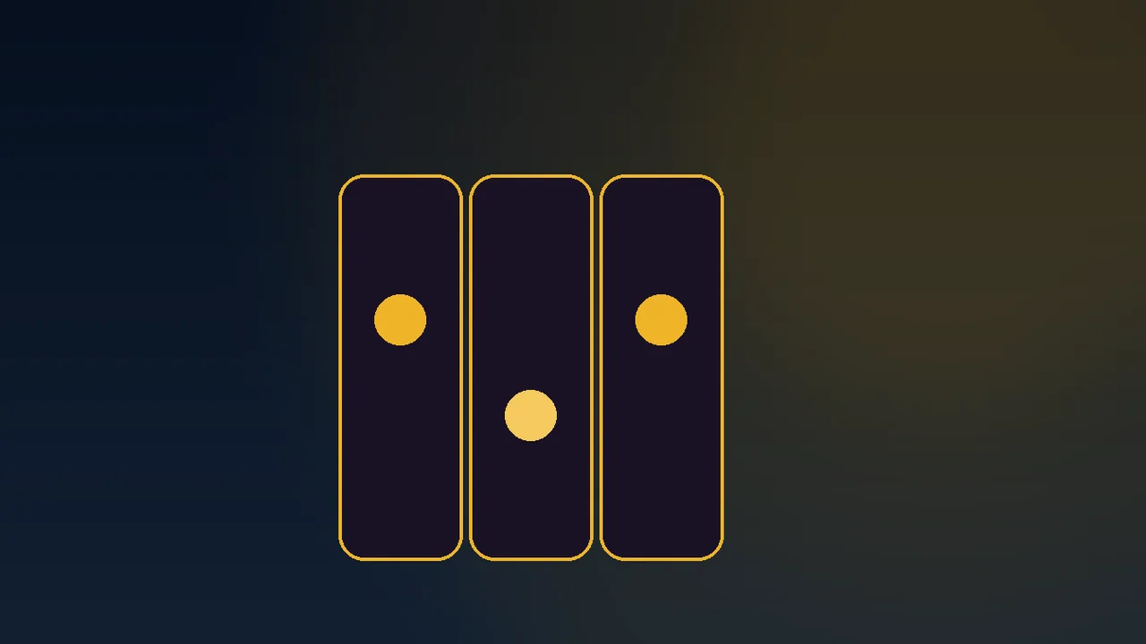 Five gold coins above a small navy casino paytable grid