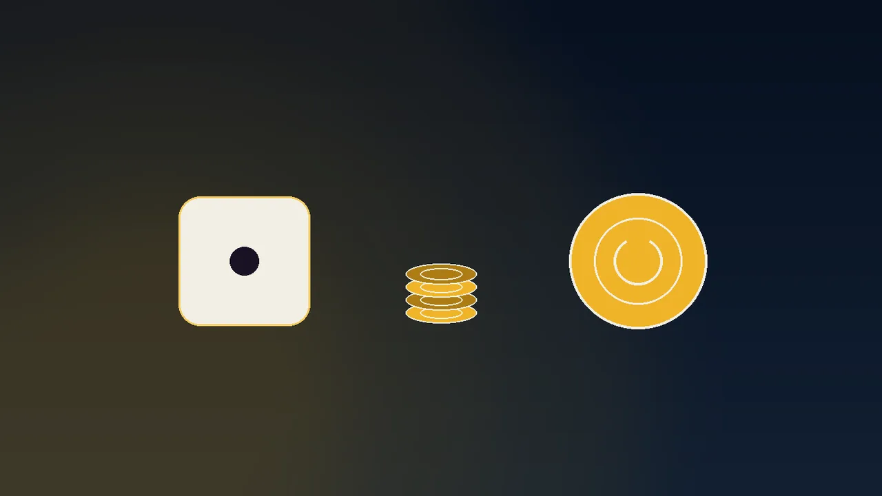 Gold quintupled coin columns rising over a navy casino paytable ladder