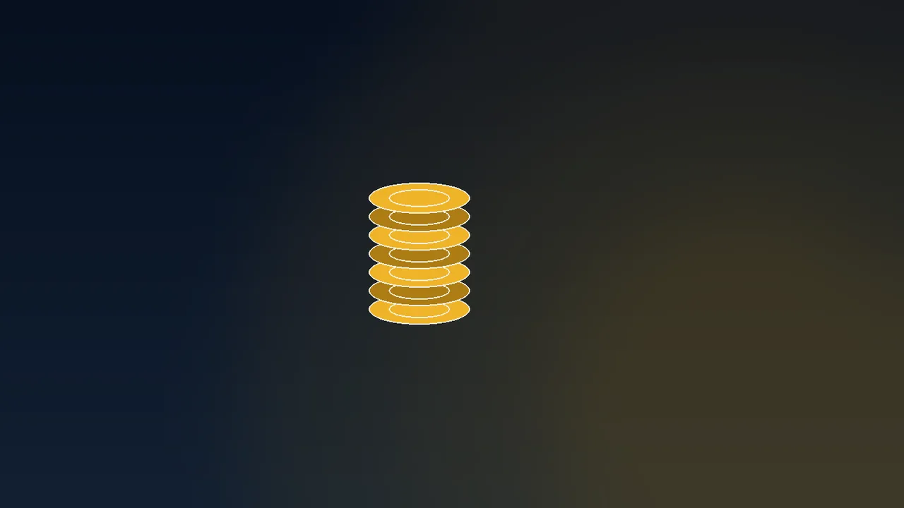 Gold quintupled coin columns rising over a navy casino paytable ladder