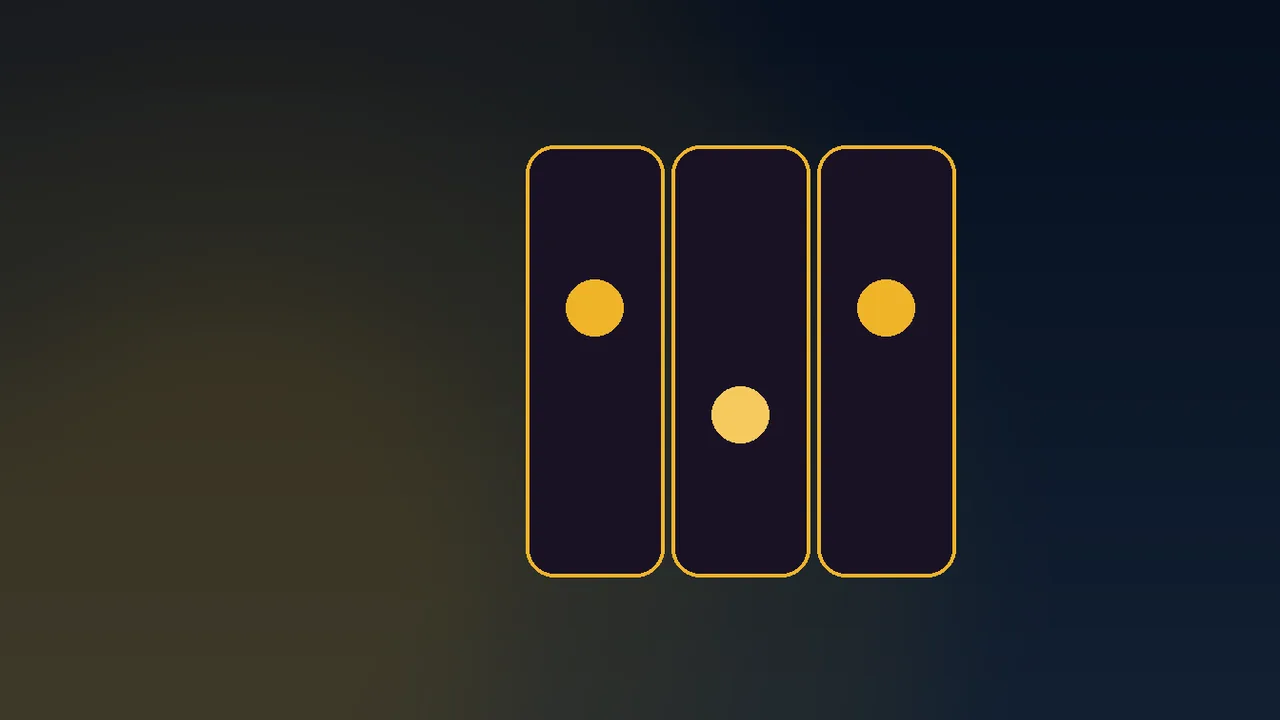 Navy grid of twenty small gold paytable cards