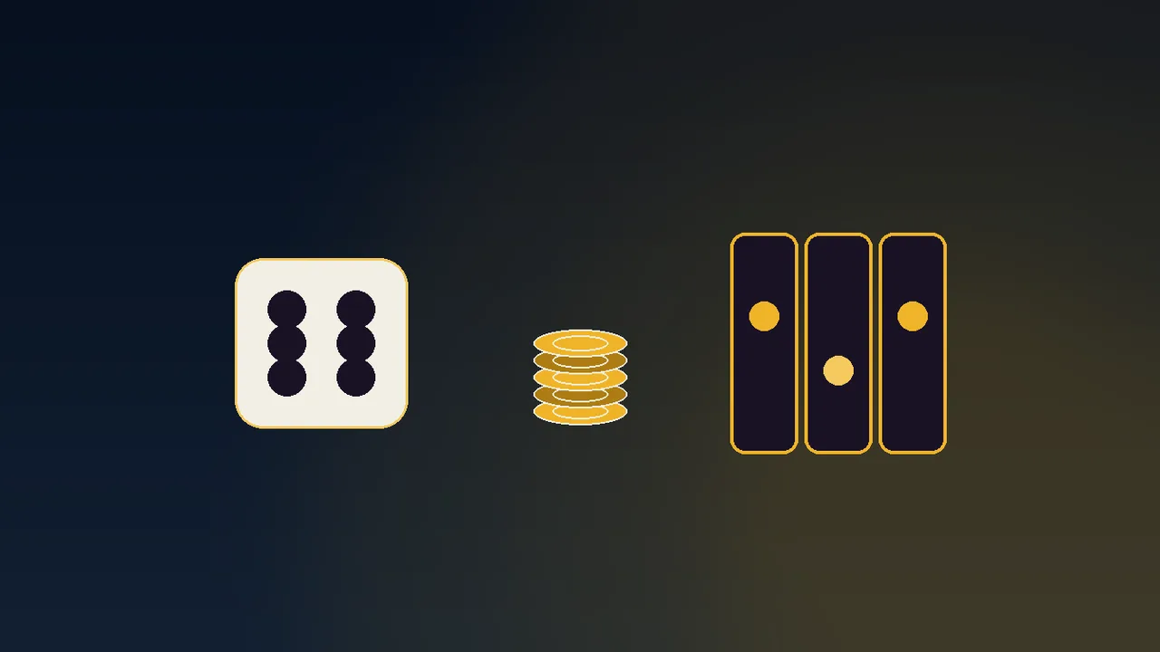 Navy and gold paytable card beside fresh slot reels with unread small print