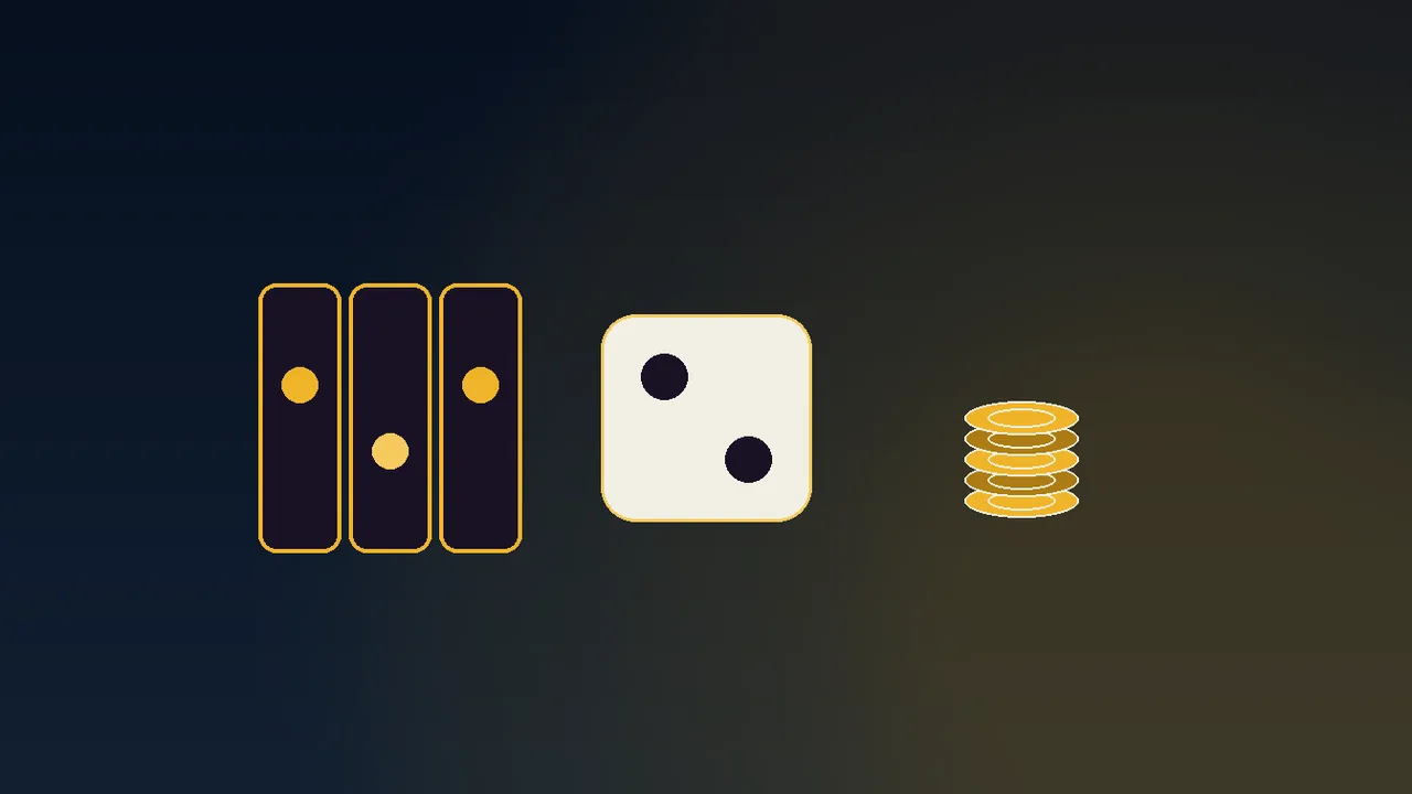 Navy bundle paytable card with gold row lines and six spin tokens